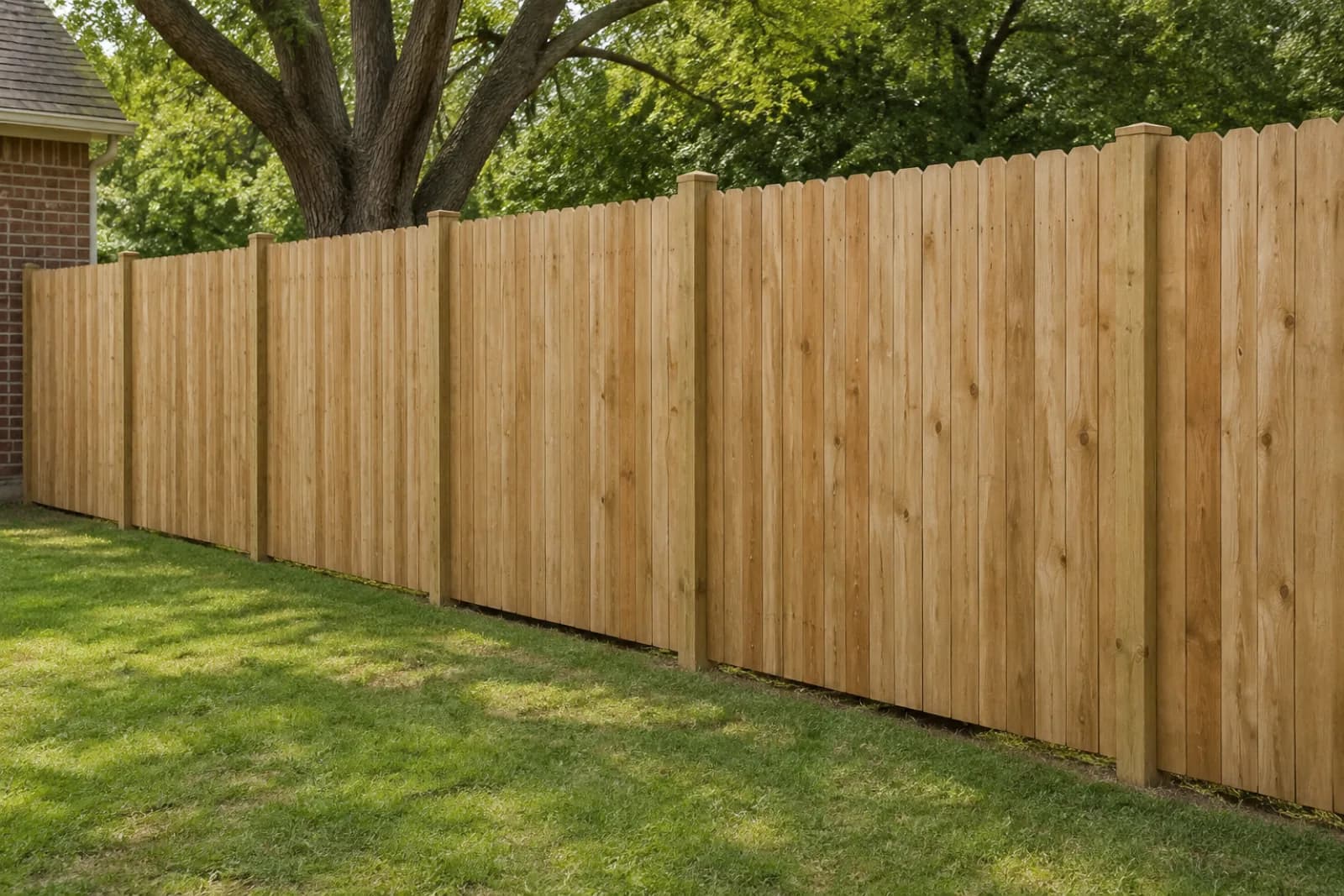 Completed light wood privacy fence following a residential yard grade